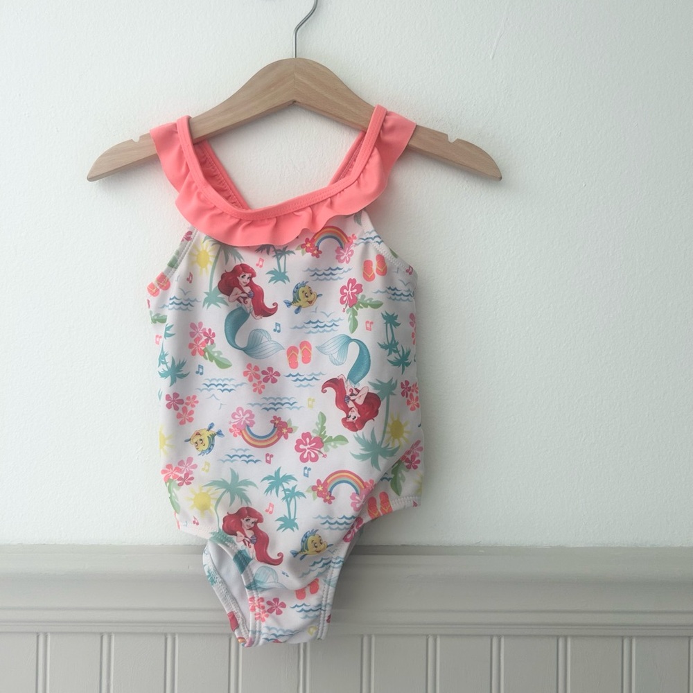 Disney Girls 2T Ariel Little Mermaid Coral Kids Graphic One Piece Swimsuit